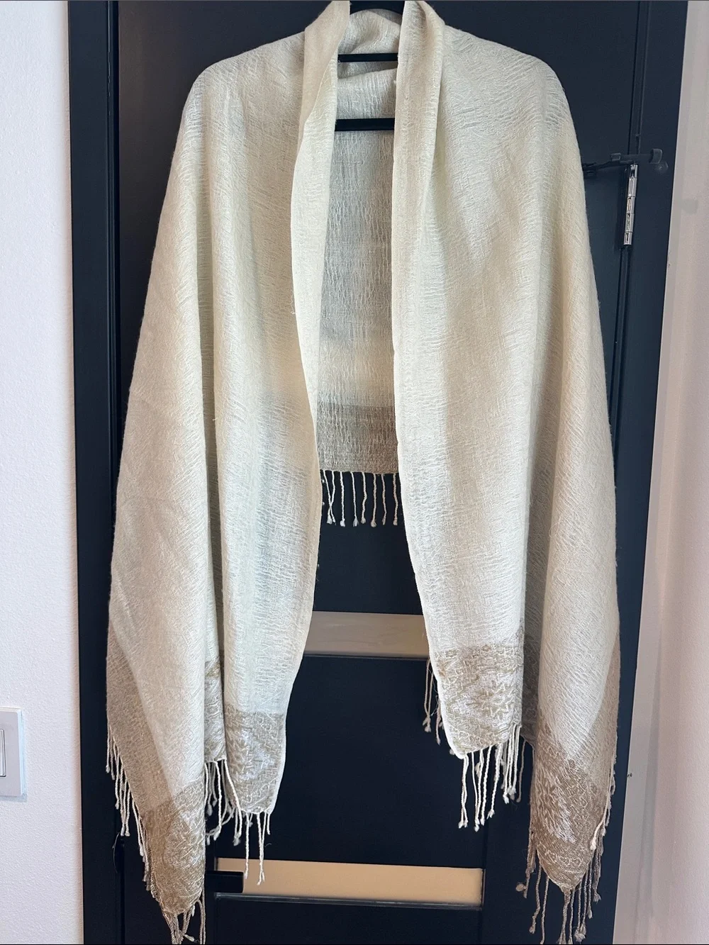 Cream Woven Fringe Shawl Wrap